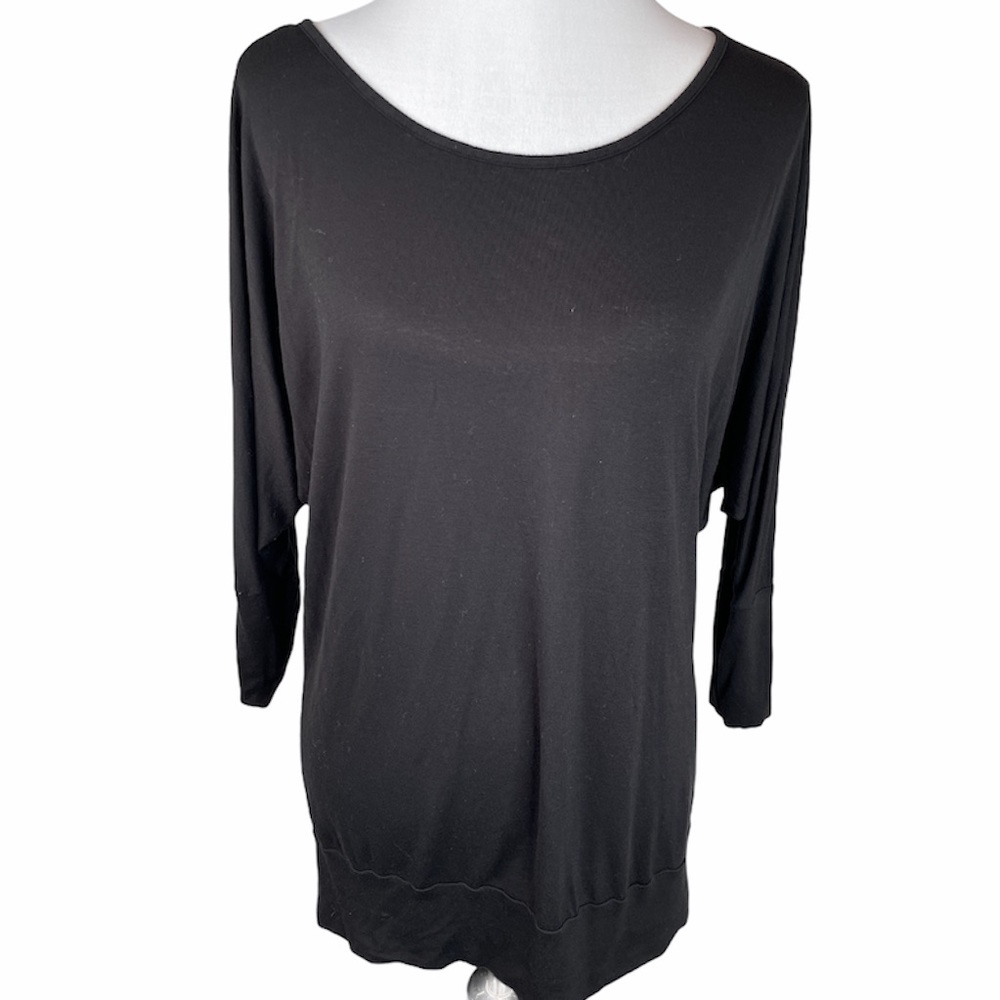 Matty M Scoop Neck 3/4 Inch Sleeves Top, Black, XLarge